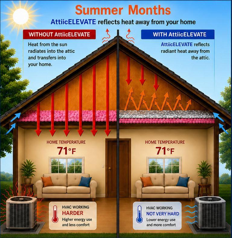 Approved summer diagram showing reduced radiant heat transfer toward living space